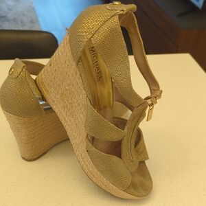Michael Kors Gold Wedge Shoes with Strappy Design